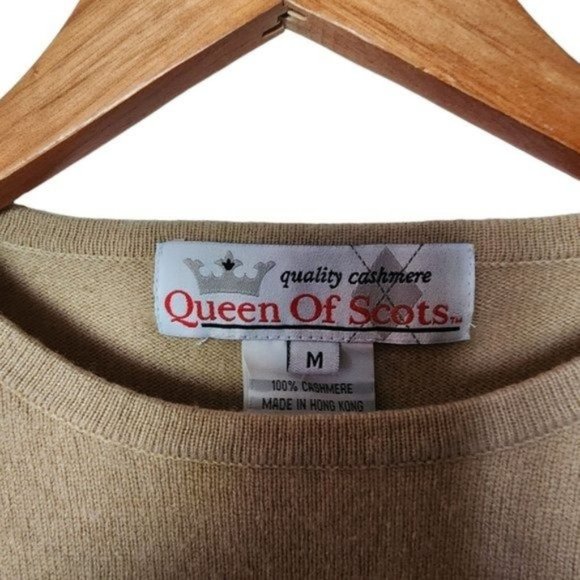 Queen of Scots 100% Cashmere Sweater Women’s M Medium Beige Crewneck Pullover - Picture 5 of 9